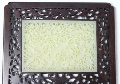 Pair of Chinese Carved Celadon Jade Table Screens China c 1920 1930s