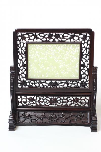 Pair of Chinese Carved Celadon Jade Table Screens China c 1920 1930s