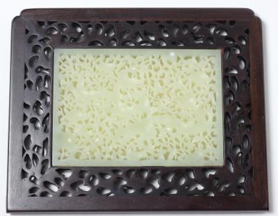 Pair of Chinese Carved Celadon Jade Table Screens China c 1920 1930s