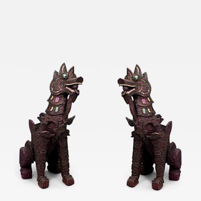 Pair of Chinese Carved Foo Dogs