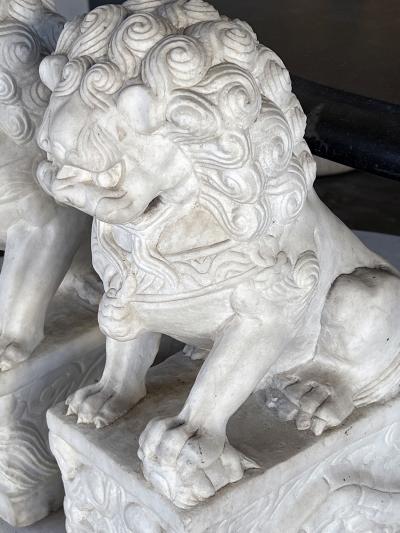 Pair of Chinese Carved Marble Foo Dogs Lions