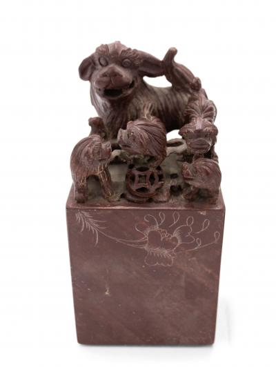 Pair of Chinese Carved Stone Dog Bookends