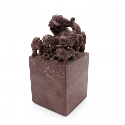 Pair of Chinese Carved Stone Dog Bookends