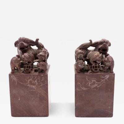 Pair of Chinese Carved Stone Dog Bookends