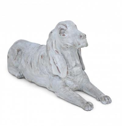 Pair of Chinese Carved Whitewashed Wooden Dog Statues