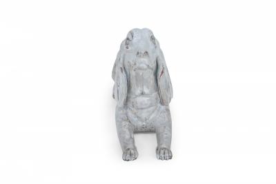 Pair of Chinese Carved Whitewashed Wooden Dog Statues