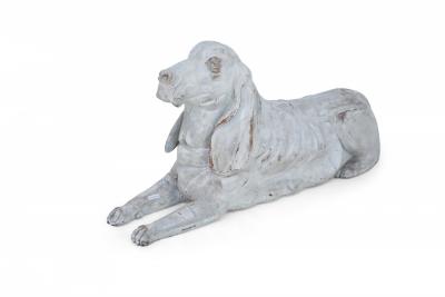 Pair of Chinese Carved Whitewashed Wooden Dog Statues