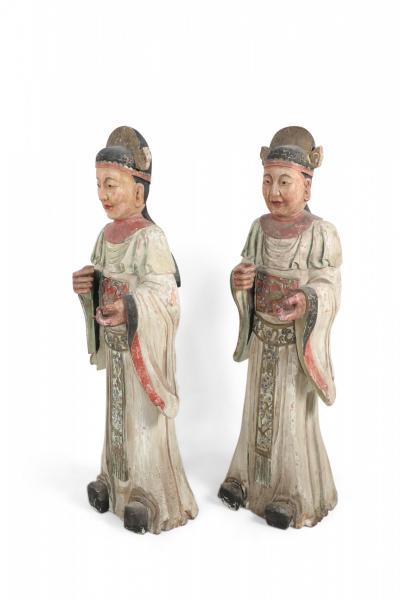 Pair of Chinese Carved Wood Civil Officer Statues