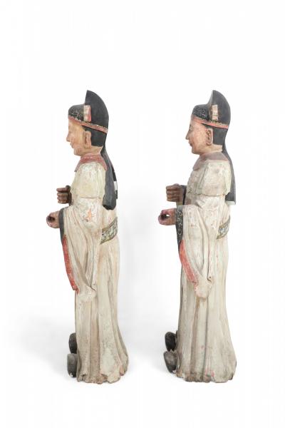Pair of Chinese Carved Wood Civil Officer Statues