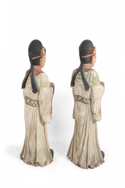 Pair of Chinese Carved Wood Civil Officer Statues