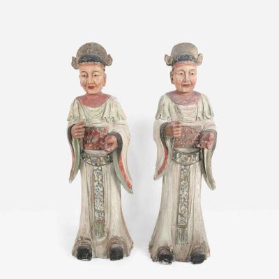 Pair of Chinese Carved Wood Civil Officer Statues