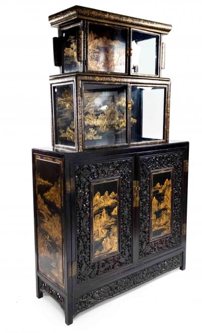 Pair of Chinese Carved and Lacquered Cabinets