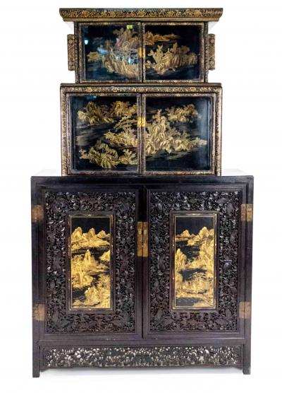 Pair of Chinese Carved and Lacquered Cabinets