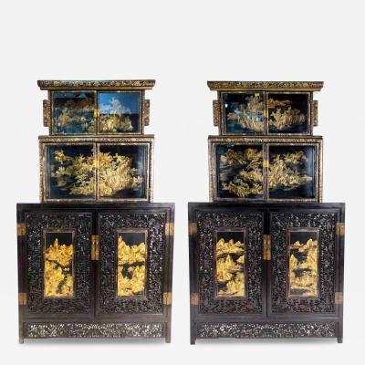 Pair of Chinese Carved and Lacquered Cabinets