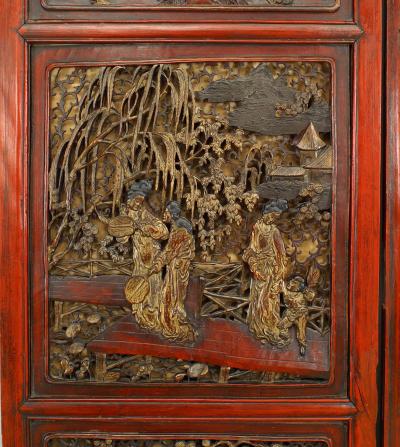 Pair of Chinese Carved and Lacquered Door Panels