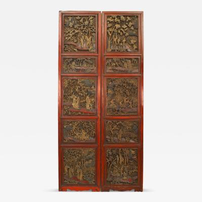 Pair of Chinese Carved and Lacquered Door Panels