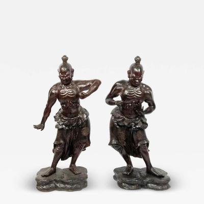 Pair of Chinese Carved and Lacquered Warrior Figures