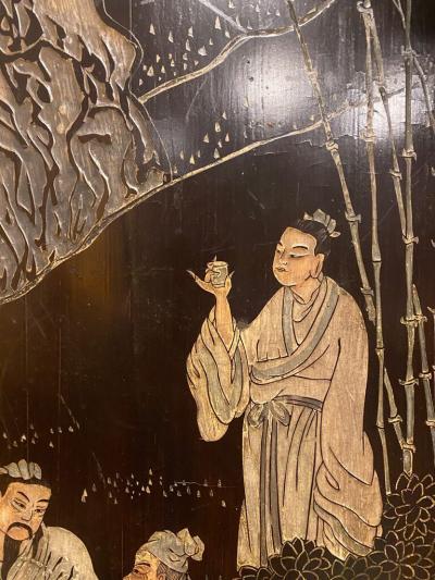 Pair of Chinese Carved and Painted Lacquer Panels