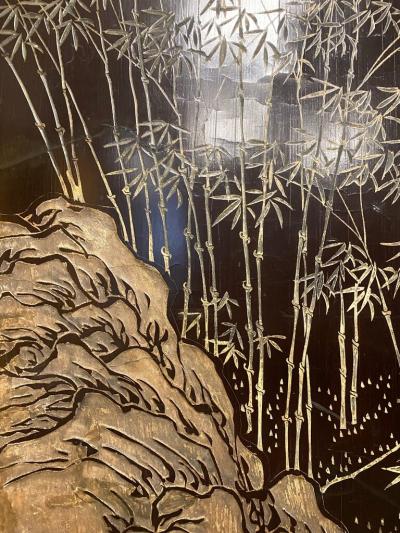 Pair of Chinese Carved and Painted Lacquer Panels