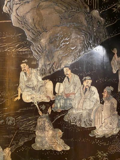 Pair of Chinese Carved and Painted Lacquer Panels