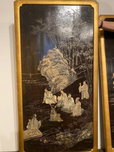 Pair of Chinese Carved and Painted Lacquer Panels