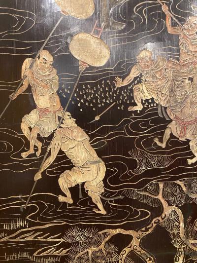 Pair of Chinese Carved and Painted Lacquer Panels