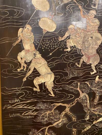 Pair of Chinese Carved and Painted Lacquer Panels