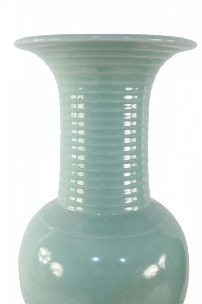 Pair of Chinese Celadon Revolving Pattern Porcelain Urns