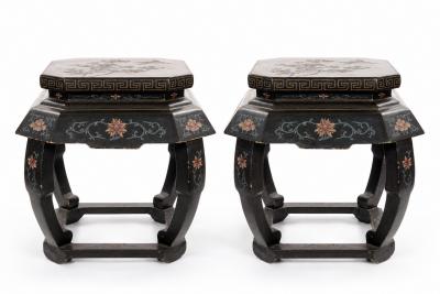 Pair of Chinese Chinoiserie Lacquered Painted Side Tables circa 1970
