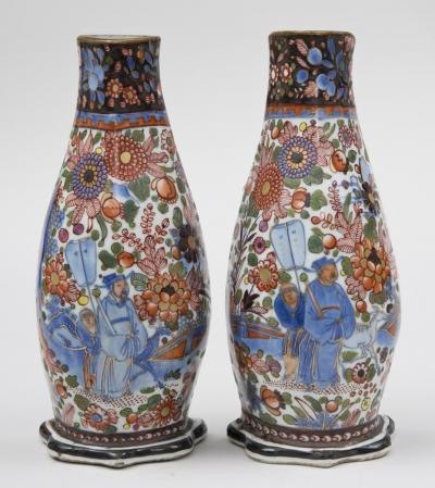 Pair of Chinese Clobbered Wall Pockets Circa 1780