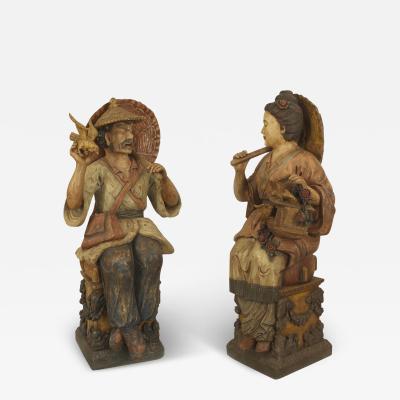 Pair of Chinese Decorated Terra Cotta Figures