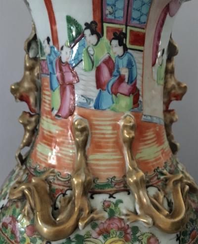 Pair of Chinese Export Rose Medallion Tall Vases