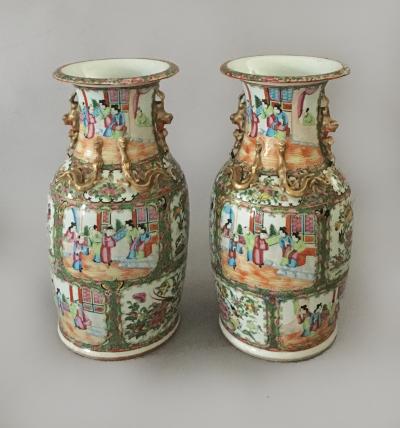 Pair of Chinese Export Rose Medallion Tall Vases