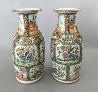 Pair of Chinese Export Rose Medallion Tall Vases