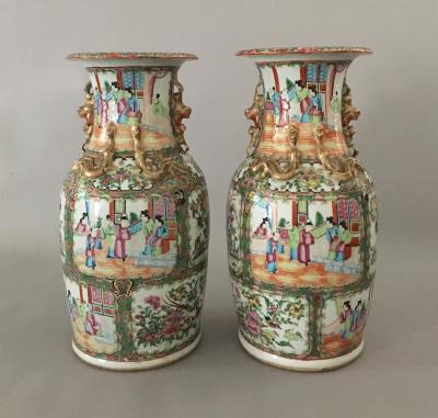 Pair of Chinese Export Rose Medallion Tall Vases