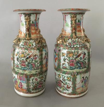 Pair of Chinese Export Rose Medallion Tall Vases
