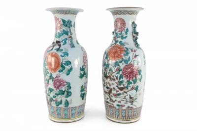 Pair of Chinese Famille Rose Flowering Branch Porcelain Urns
