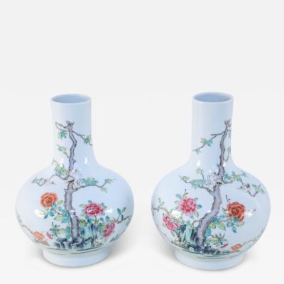 Pair of Chinese Famille Rose Globular Porcelain Vases