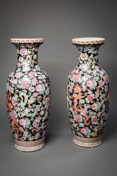 Pair of Chinese Famille Rose Vases
