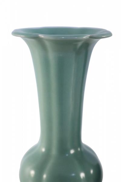 Pair of Chinese Fluted and Scalloped Celadon Porcelain Vases