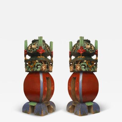 Pair of Chinese Garden Seat Newel Posts