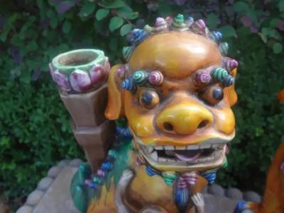 Pair of Chinese Glazed Terracotta Foo Dogs