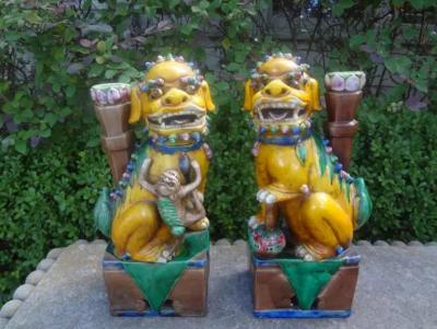 Pair of Chinese Glazed Terracotta Foo Dogs