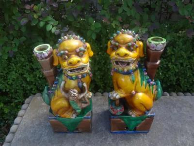 Pair of Chinese Glazed Terracotta Foo Dogs