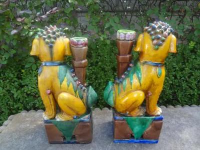 Pair of Chinese Glazed Terracotta Foo Dogs