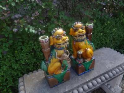 Pair of Chinese Glazed Terracotta Foo Dogs