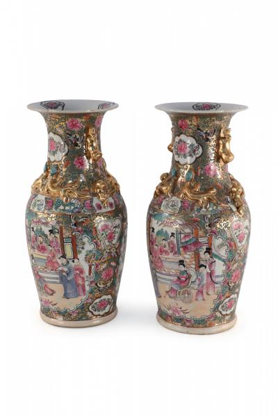 Pair of Chinese Guangcai Gilt Floral Porcelain Sleeve Vases