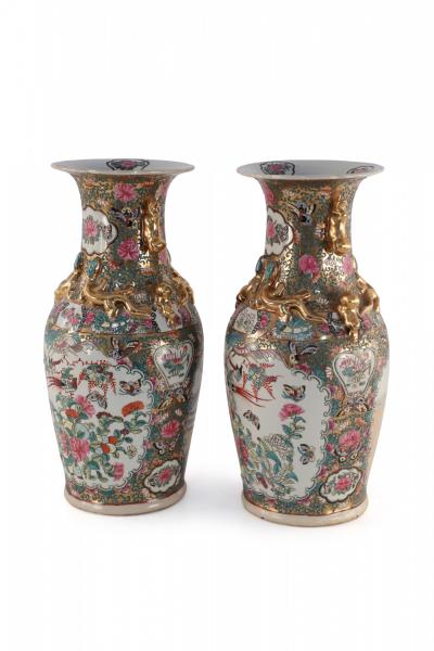 Pair of Chinese Guangcai Gilt Floral Porcelain Sleeve Vases