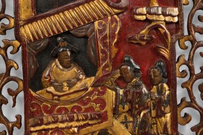 Pair of Chinese Lacquered Carved Wall Plaques