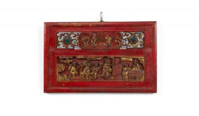 Pair of Chinese Lacquered Carved Wall Plaques
